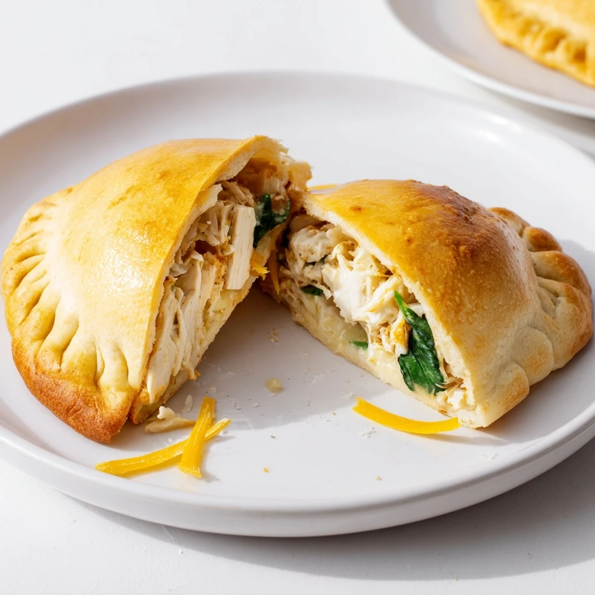 Serve Crispy Cheesy Chicken Alfredo Air Fryer Calzones warm, oozing creamy filling.
