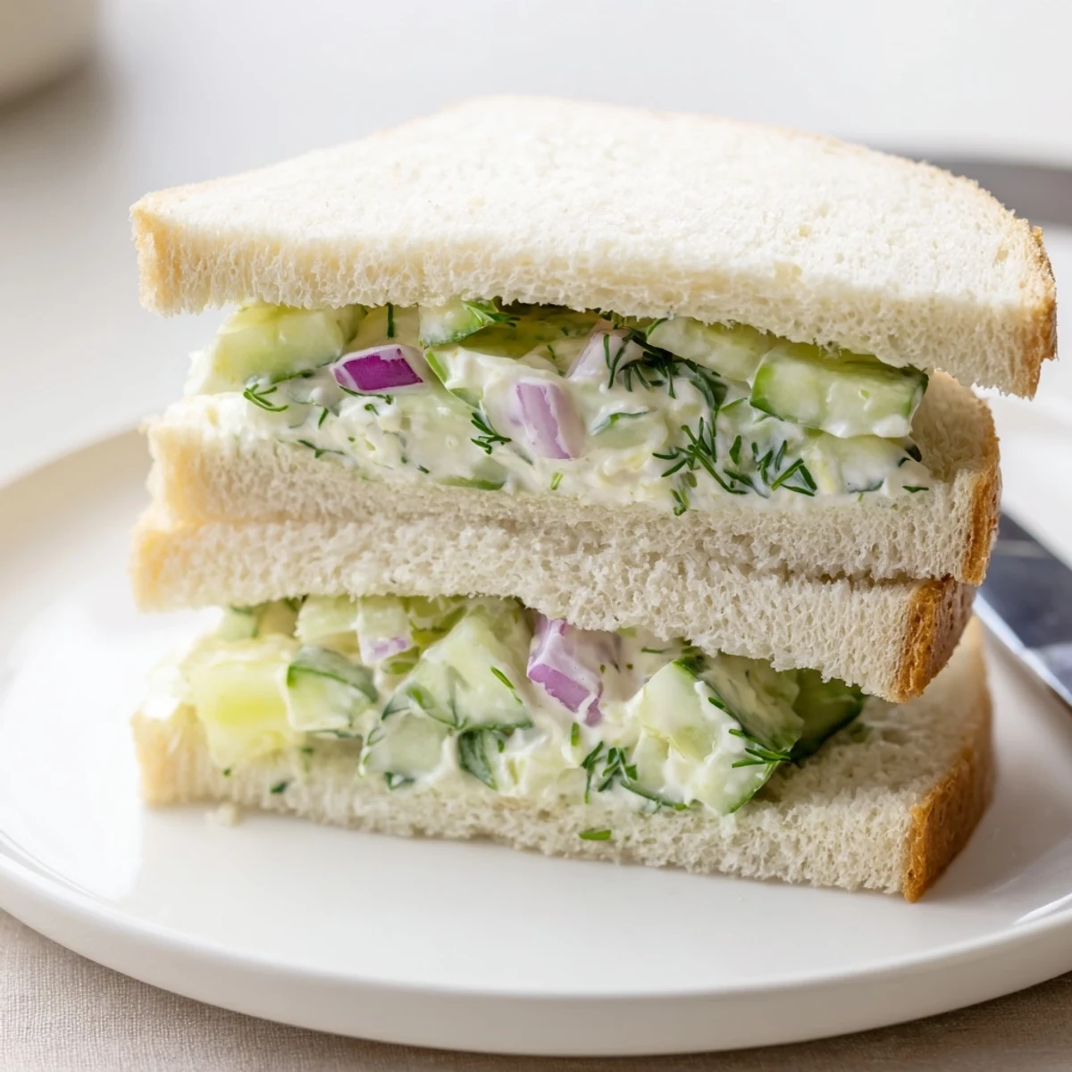 Quick Cucumber Salad Sandwiches with crisp cucumbers, creamy dressing on soft bread