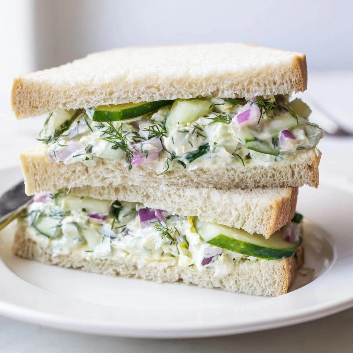 Halved Quick Cucumber Salad Sandwiches, lemony tang, cool and refreshing lunch