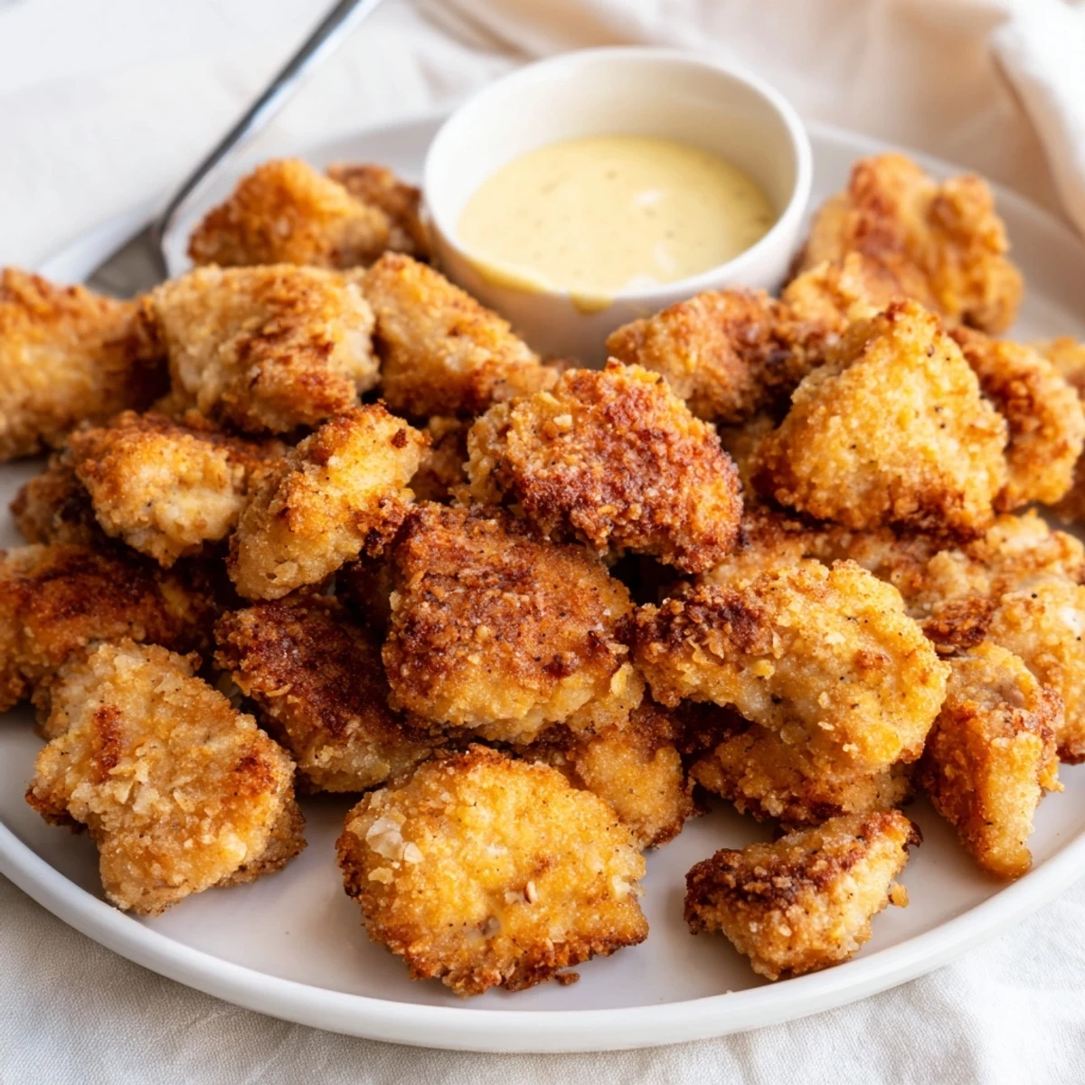 Juicy Chicken Bites steaming beside honey mustard, perfect party appetizer