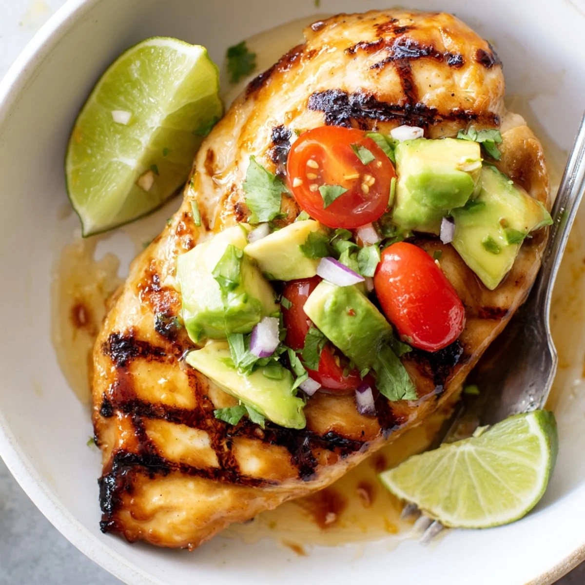 Skewered and charred Fiesta Lime Chicken With Avocado served alongside warm corn tortillas  
