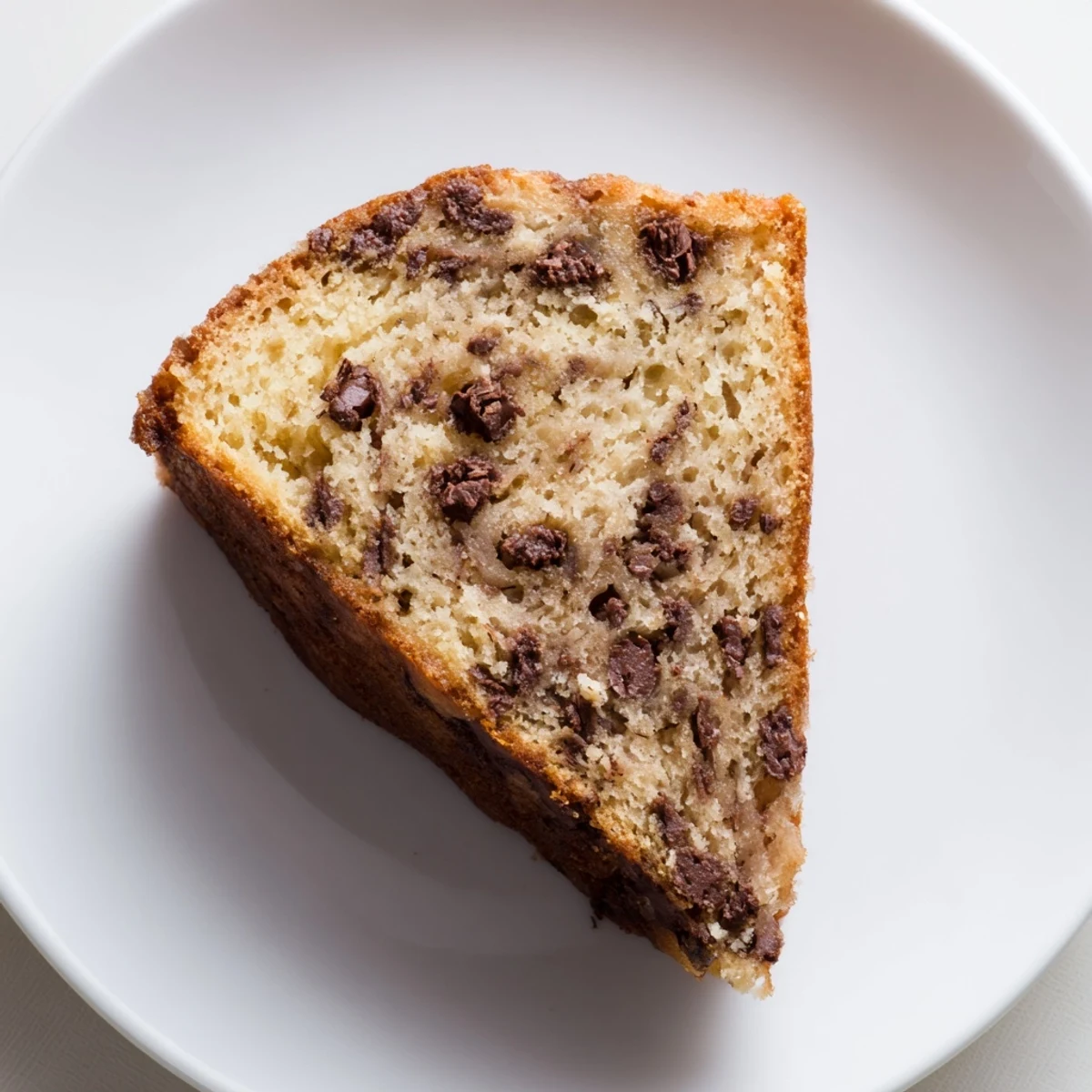 Banana Chocolate Chip Cake recipe cooling on rack, moist crumb, melted chips