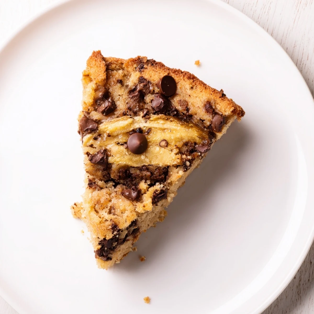 Sliced Banana Chocolate Chip Cake recipe served warm with melting vanilla ice cream