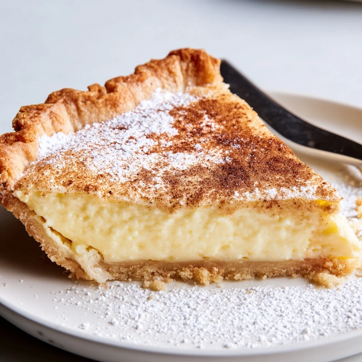 Chilled Christmas Eve Custard Pie With Cinnamon Vanilla, delicate crust, fragrant holiday aroma