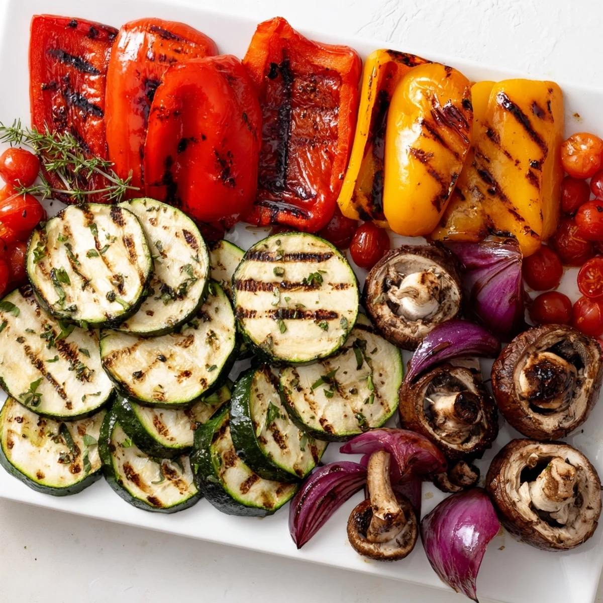 Assorted grilled vegetables skewered and cooked to tender perfection with smoky paprika seasoning