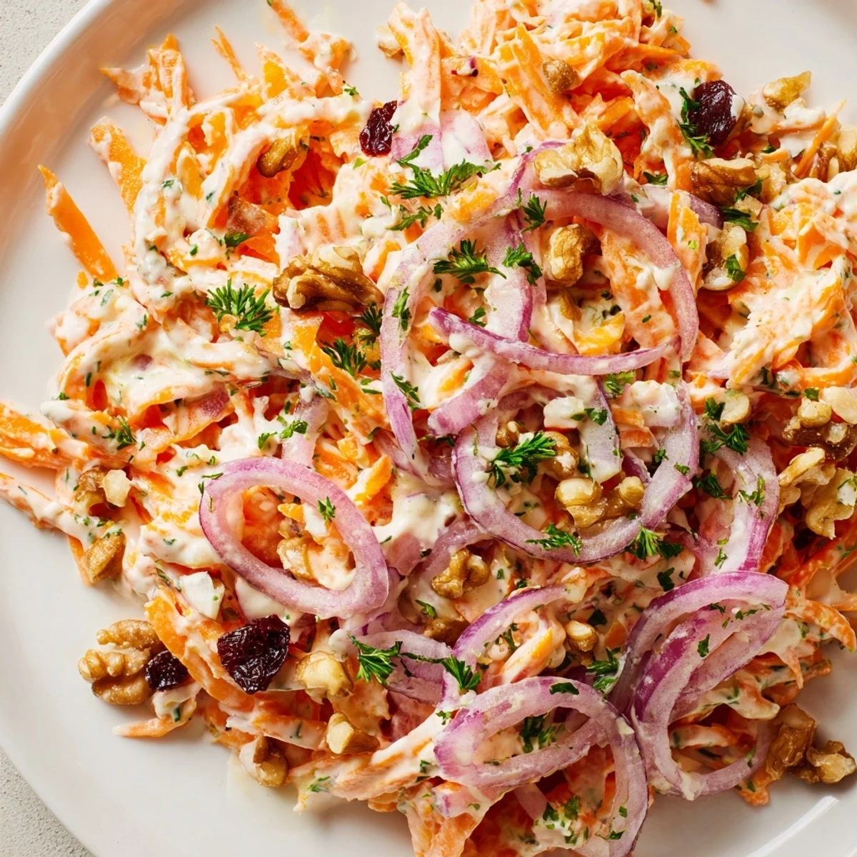 Fresh apple carrot slaw featuring crunchy julienned apples and grated carrots in creamy yogurt dressing