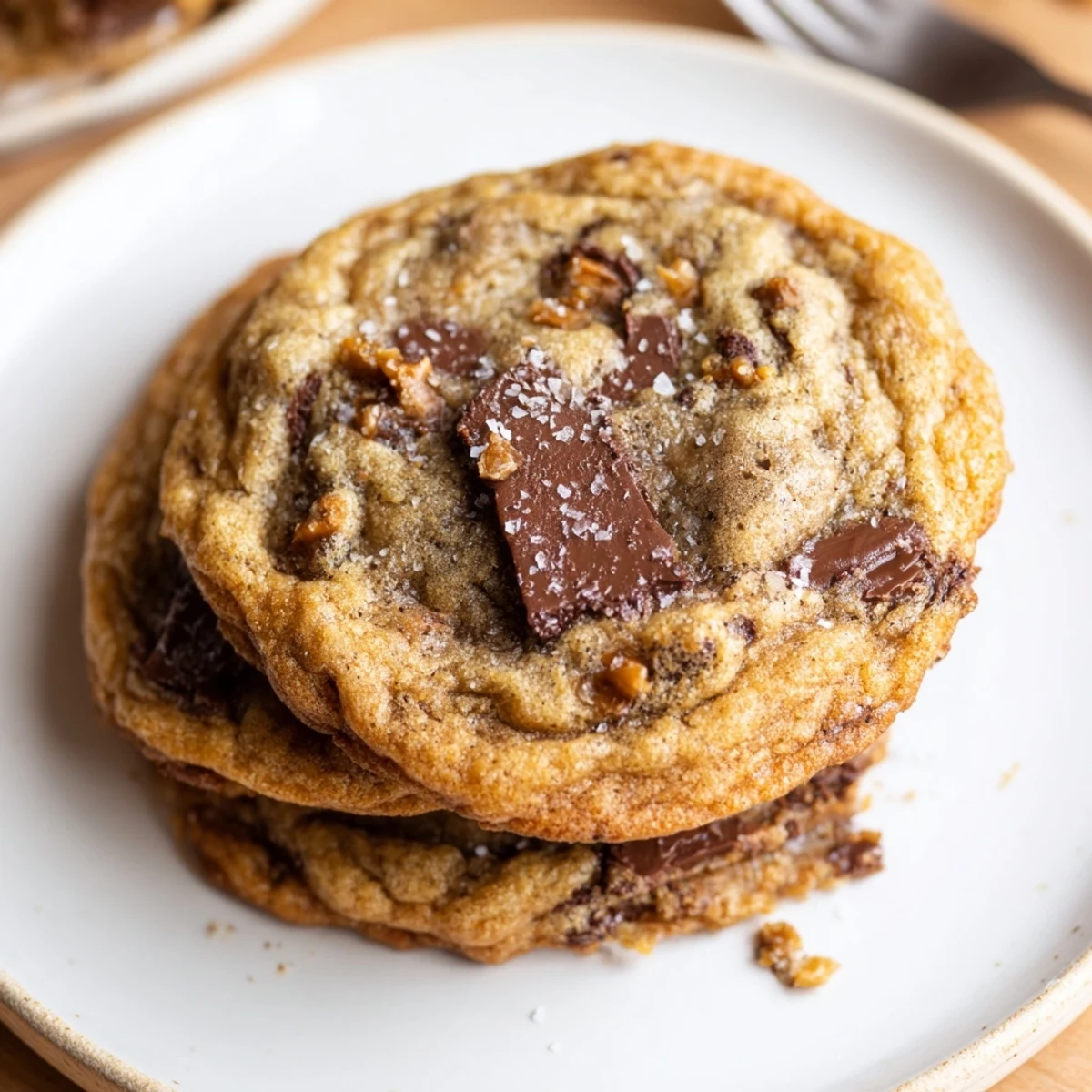 Warm Chocolate Chip Cookies cooling on a wire rack, melty chips visible