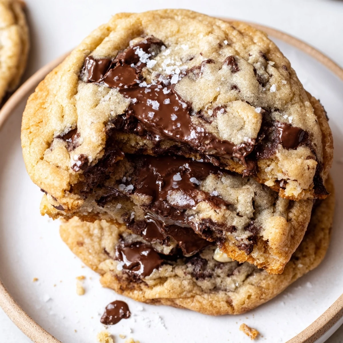 Homestyle Chocolate Chip Cookies stacked on parchment, buttery aroma and warm chocolate