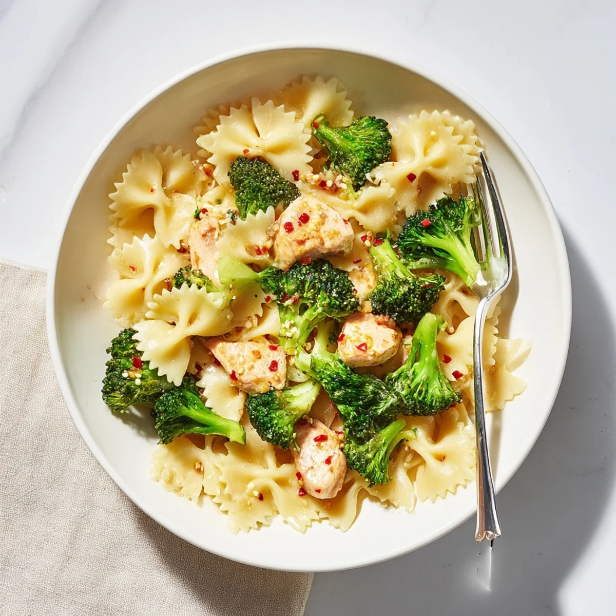 Juicy spiced chicken breasts topped with garlic herb butter over crisp broccoli and bright citrus pasta