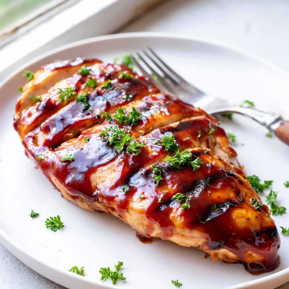 Juicy Grilled Coca Cola Glazed Chicken Breast sliced open revealing tender meat and caramelized edges