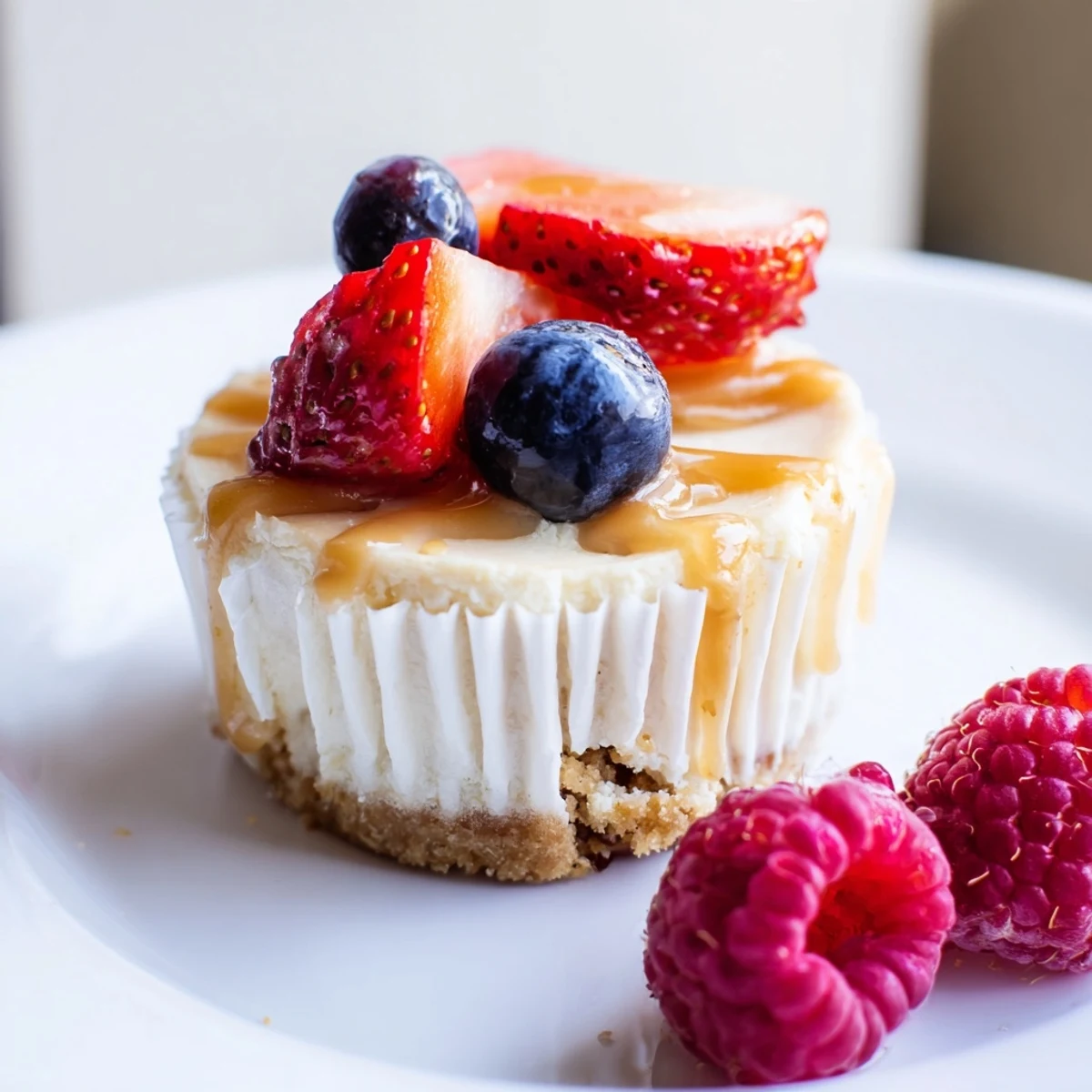 Golden crust mini cheesecakes crowned with chocolate ganache and crushed cookie bits
