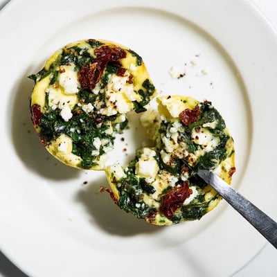 Savory Mediterranean egg muffin cups with vibrant spinach and crumbled feta ready for breakfast